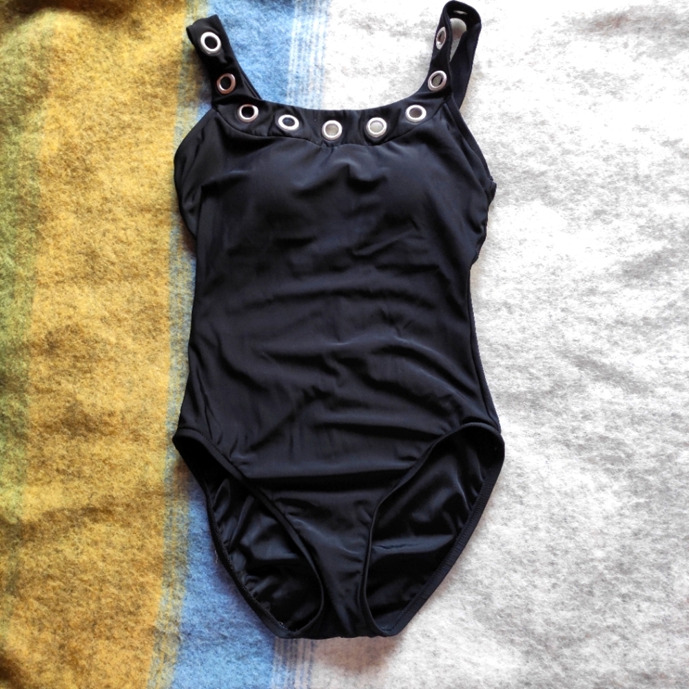 Aqua Green One-piece Black Swimsuit, Small